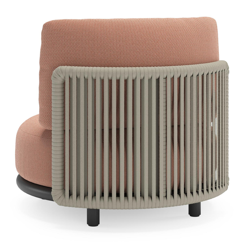 Lomano loungestoel in zwart aluminium en beige verticaal geweven luxe vlakke rope met Lopi Fawn all weather sunbrella® luxe