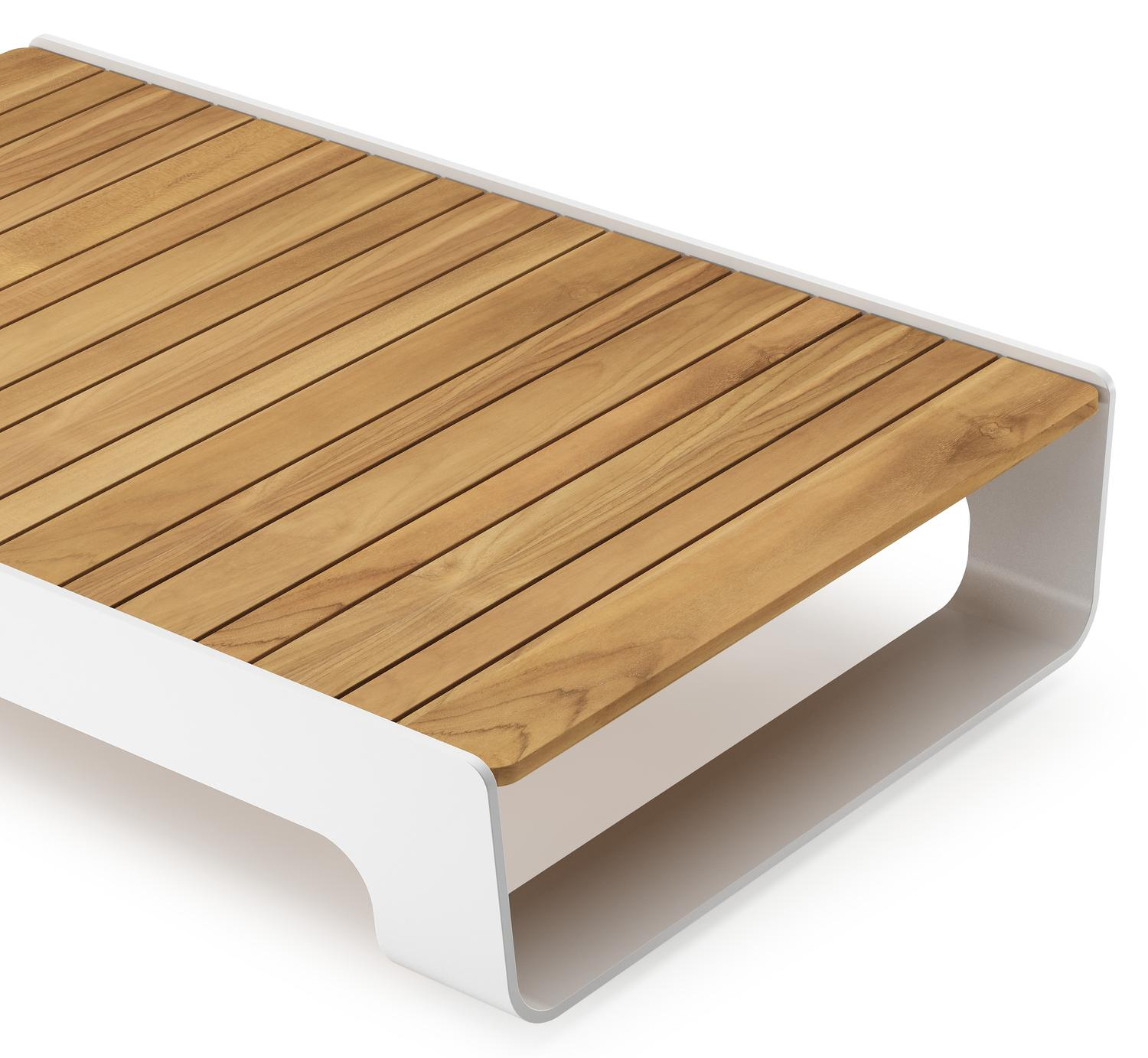 Atessa loungetafel in wit aluminium en naturel teak - L 117,5 x B 70 x H 30 cm