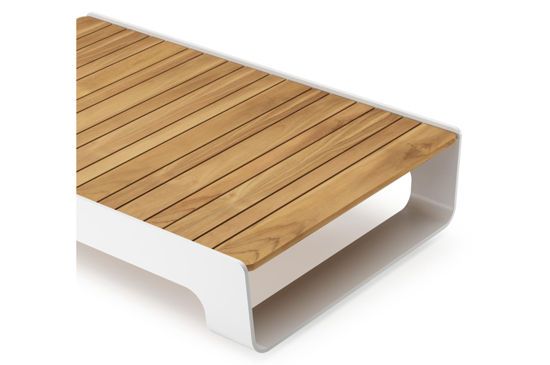 Atessa loungetafel in wit aluminium en naturel teak - L 117,5 x B 70 x H 30 cm