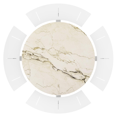 Rondino picknicktafel in wit aluminium en volkeramiek colorado dunes tafelblad - Dia. 148 x H 71.5 cm