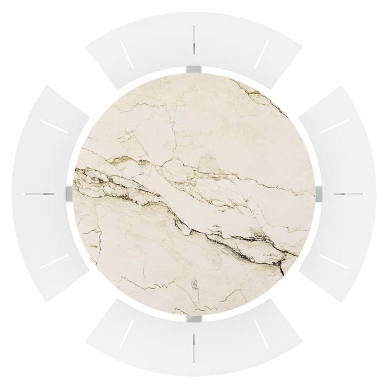 Rondino picknicktafel in wit aluminium en volkeramiek colorado dunes tafelblad - Dia. 148 x H 71.5 cm