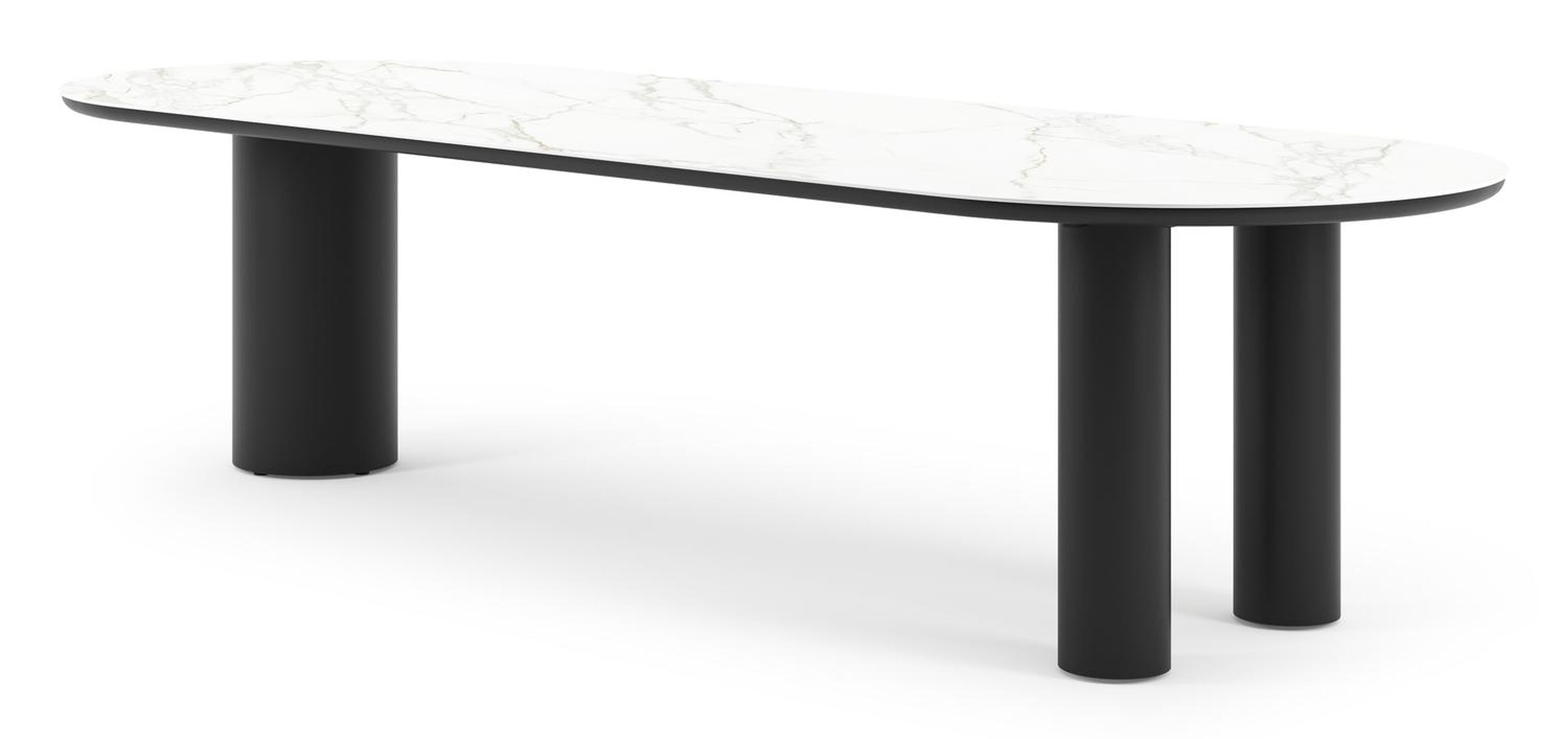 Como tuintafel ovaal in zwart aluminium en volkeramiek Calacatta - L 300 x B 110 x H 74 cm