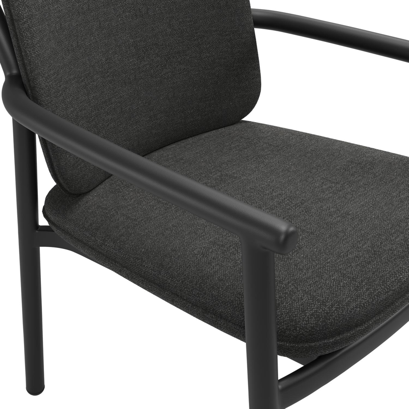 Bono stapelbare tuinstoel in zwart aluminium met stoelkussen in All Weather Sunbrella® Luxe Chartres Sooty