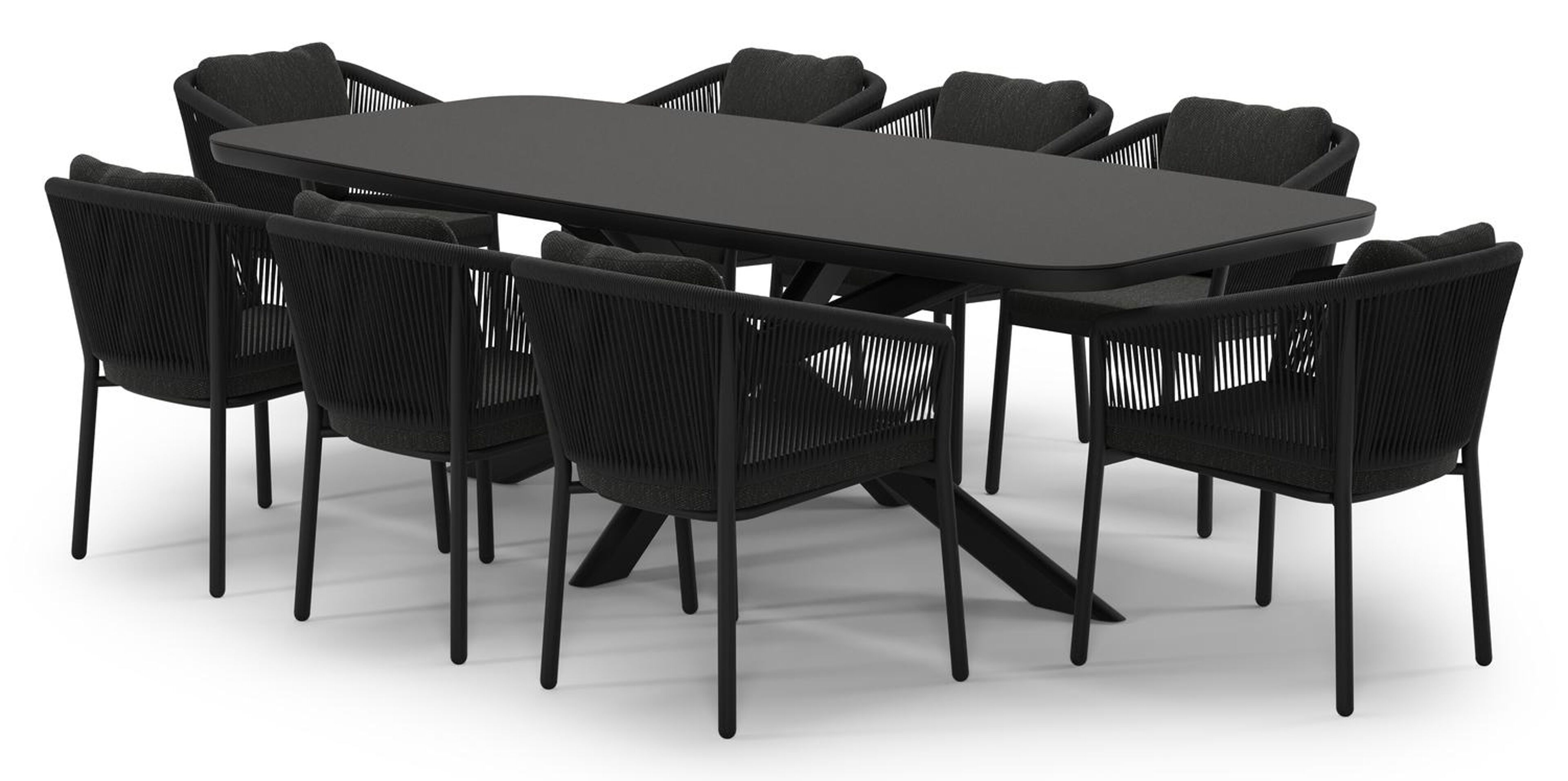 Ensemble de jardin Pamplona en aluminium noir et sintered stone notte minerale avec 8 chaises de jardin Gerona
