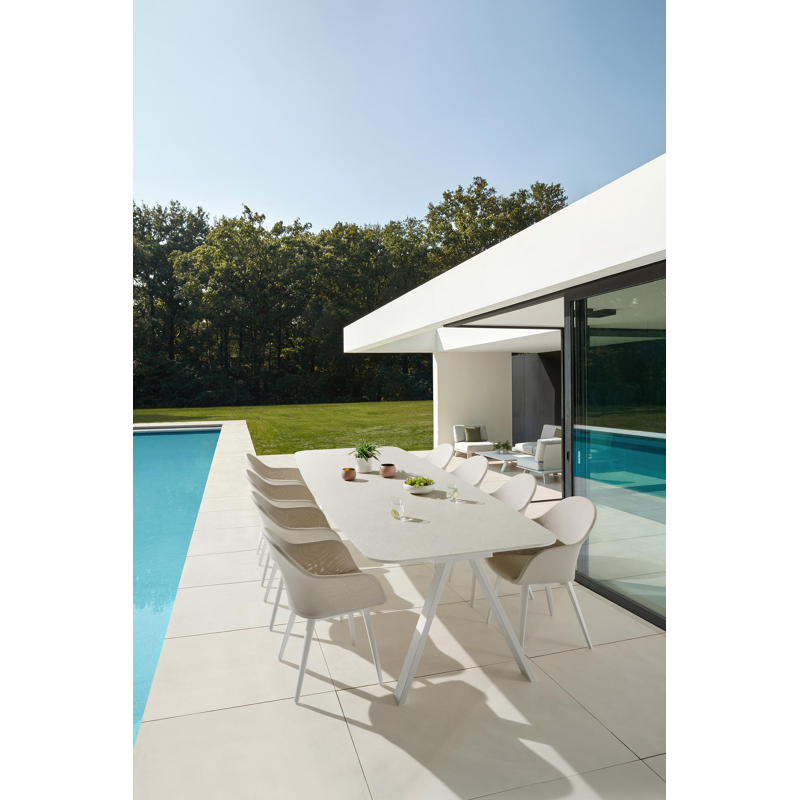 Cesano tuinstoel in wit aluminium en beige dubbele textilene