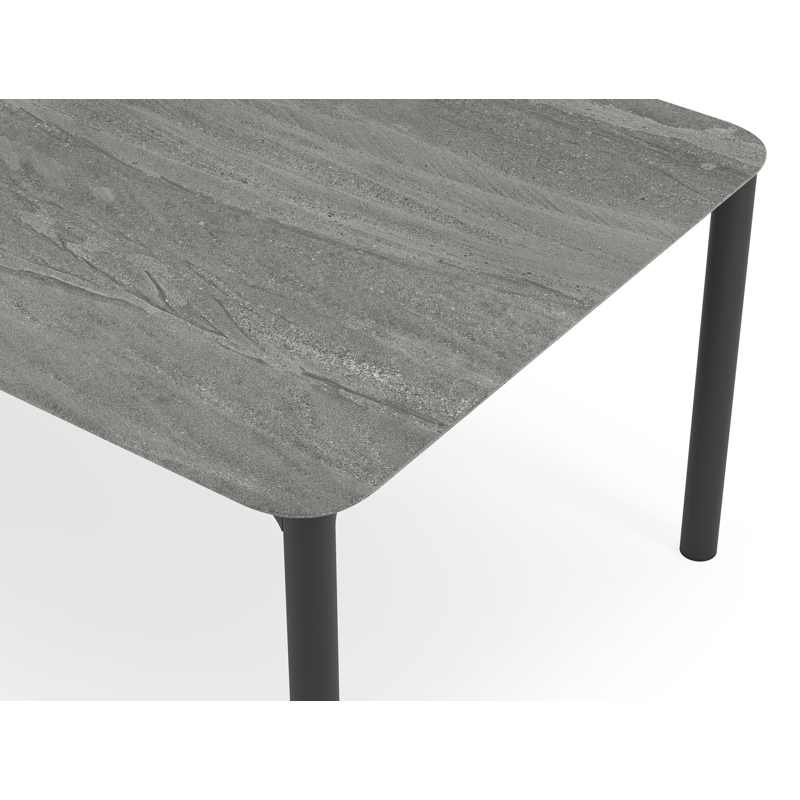 Lugano tuintafel rechthoekig afgerond in zwart aluminium en volkeramiek aspen grey - L 290 x B 110 x H 74 cm