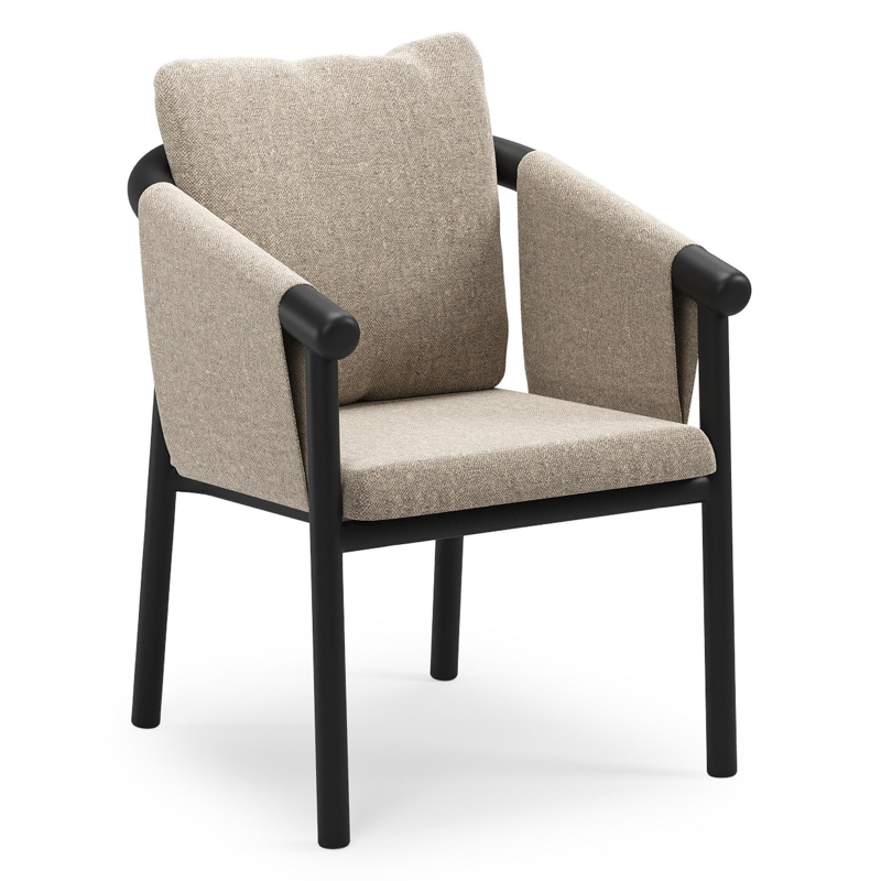 Chaise de jardin empilable Amico en aluminium noir et aluminium noir avec coussin en All Weather Sunbrella® Luxe Chartres Pewter