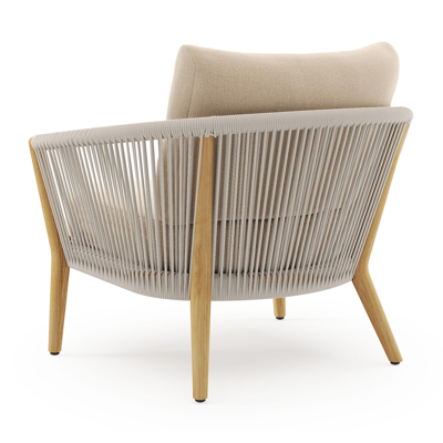 Fauteuil de jardin Orso en tecken corde ronde tissée verticalement beige et coussins en all weather sunbrella® luxe Natte Heather Beige