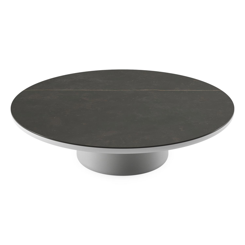 Table de basse Amico ronde en aluminium blanc et céramique pleine Calatorao - Diam. 110 x Haut. 28 cm