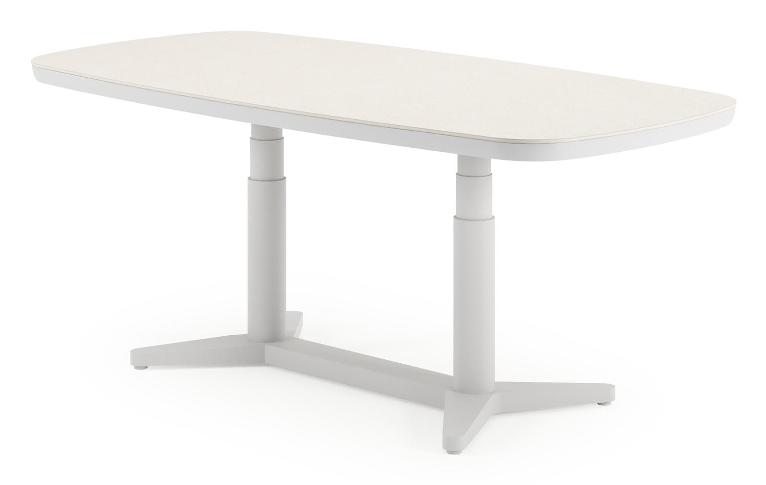 Tarsia tuinset bootvorm in wit aluminium en sintered stone Crema minerale met 6 Matera tuinstoelen