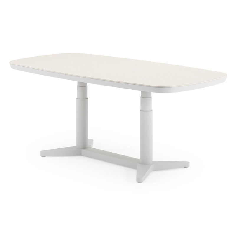 Tarsia tuinset bootvorm in wit aluminium en sintered stone Crema minerale met 6 Matera tuinstoelen