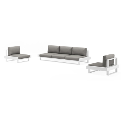 Nano loungeset in wit aluminium met grijs coussins en Weather+ Softtouch kussens