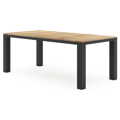 Table de jardin Nano en aluminium noir et teck - Lg 200 x Larg. 100 x H 75 cm
