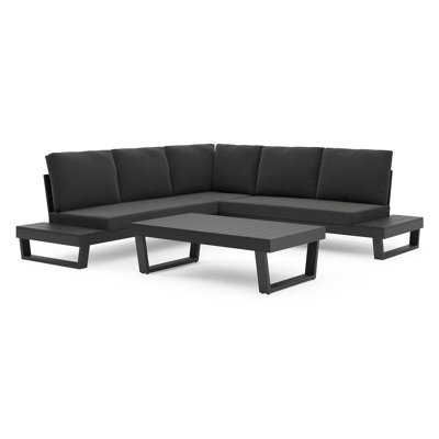 Modica loungehoek in zwart aluminium met rustic weather+ softtouch kussens en loungetafel