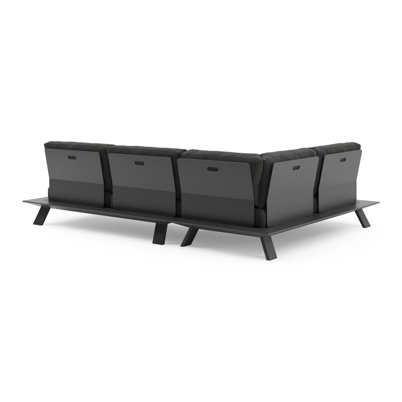 Salon de jardin d'angle Cesano en aluminium noir et coussin en all weather Sunbrella® luxe chartres sooty