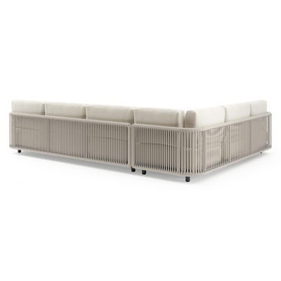 Organo loungehoek in zwart aluminium en beige verticaal geweven luxe vlakke rope met althea off white all weather Cosytica kussen