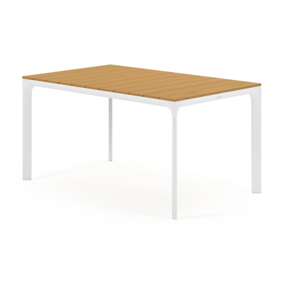 Fina tuinset in wit aluminium en naturel polywood tafelblad met 4 stapelbare Oviedo tuinstoelen