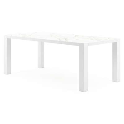 Nano tuintafel in wit aluminium en volkeramiek calacatta - L 200 x B 100 x H 75 cm