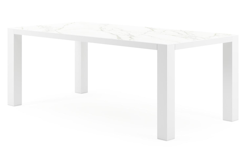 Nano tuintafel in wit aluminium en volkeramiek calacatta - L 200 x B 100 x H 75 cm