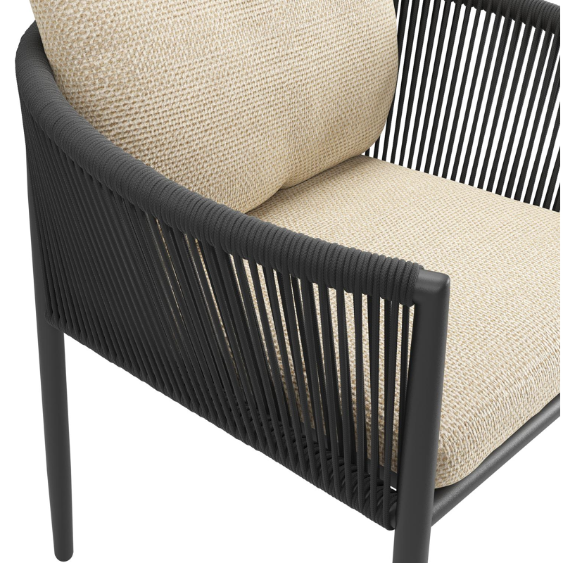 Organo tuinstoel in beige aluminium en beige verticaal geweven ronde rope met stoelkussen in All Weather Cosytica Althea Camel