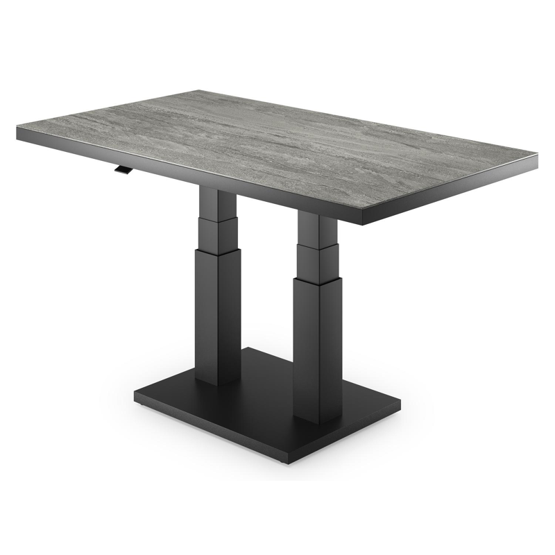 Cirello Pop up loungetafel in zwart aluminium en grijs volkeramiek - L 140 x B 80 x H 71,6 cm