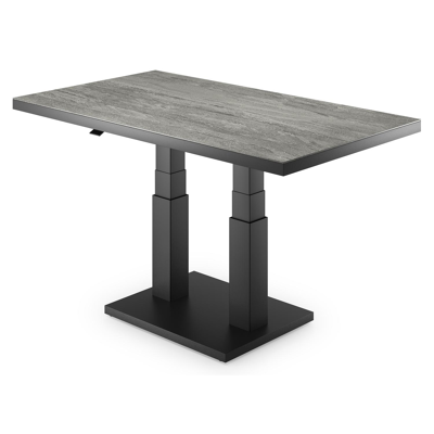 Cirello Pop up loungetafel in zwart aluminium en grijs volkeramiek - L 140 x B 80 x H 71,6 cm