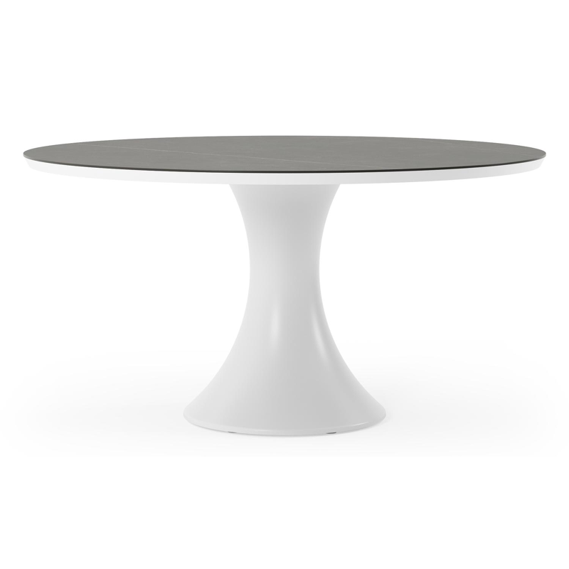 Table de jardin Fano ronde en aluminium blanc et céramique pleine Calatorao - Diam. 148 x Haut. 75 cm