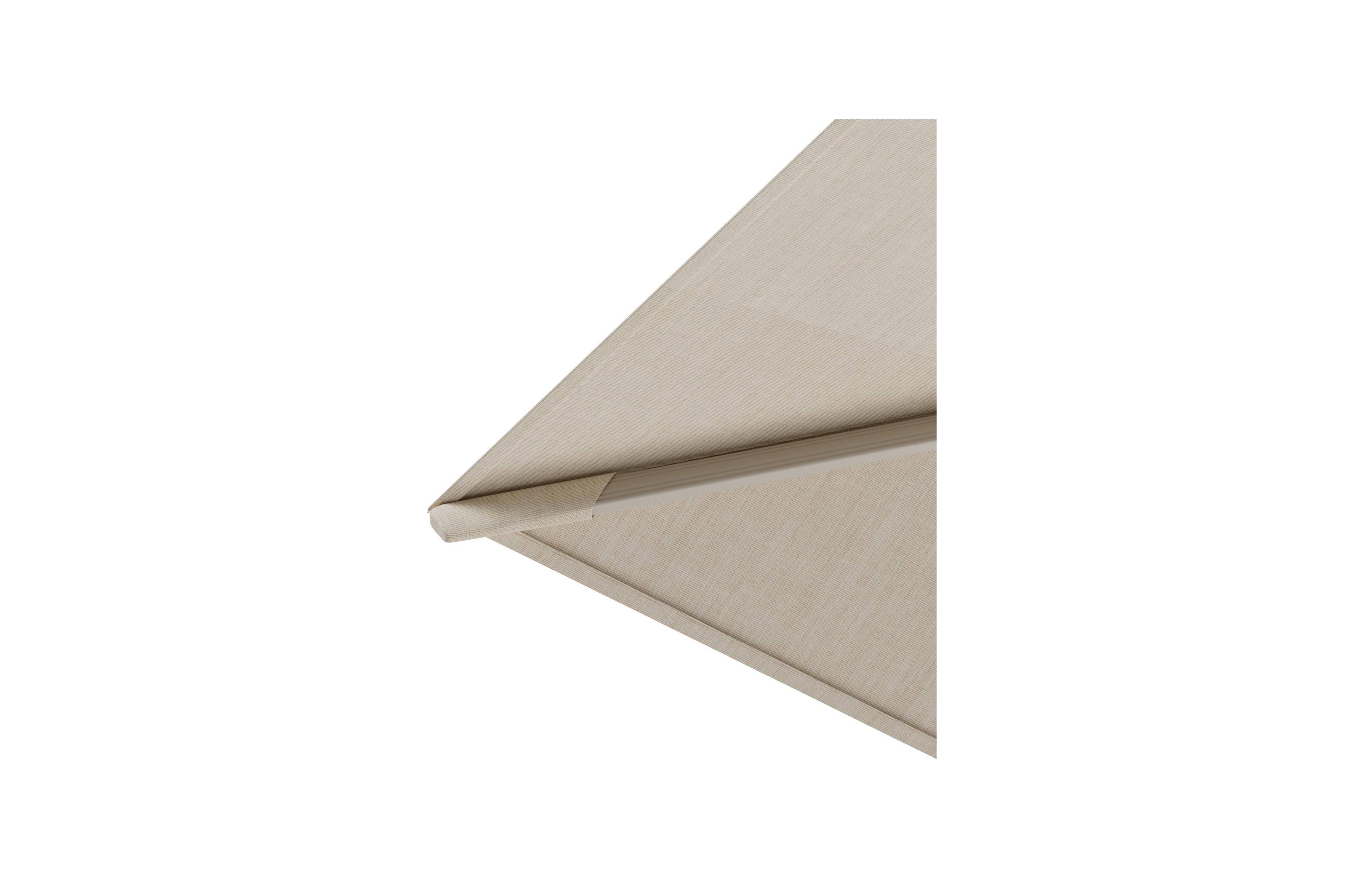 Rufina zweefparasol met tiltfunctie in beige aluminium met beige all weather sunbrella® premium parasoldoek - L1 350 x L2 250 cm (zonder voet)
