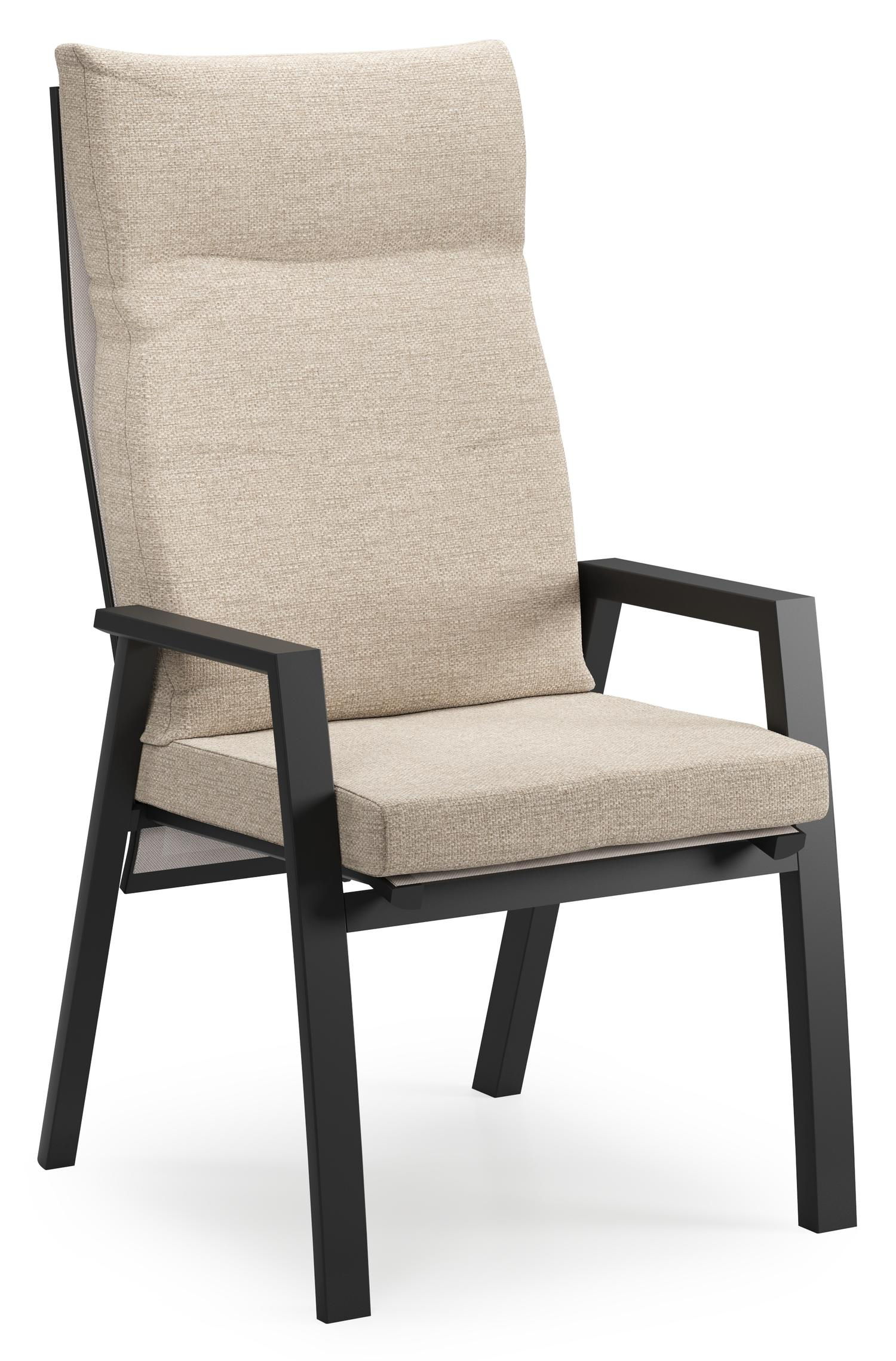 Chaise de jardin Leon en aluminium noir et textilène beige avec coussin en Rustic Weather+ Softtouch 
