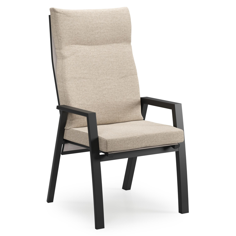 Chaise de jardin Leon en aluminium noir et textilène beige avec coussin en Rustic Weather+ Softtouch 