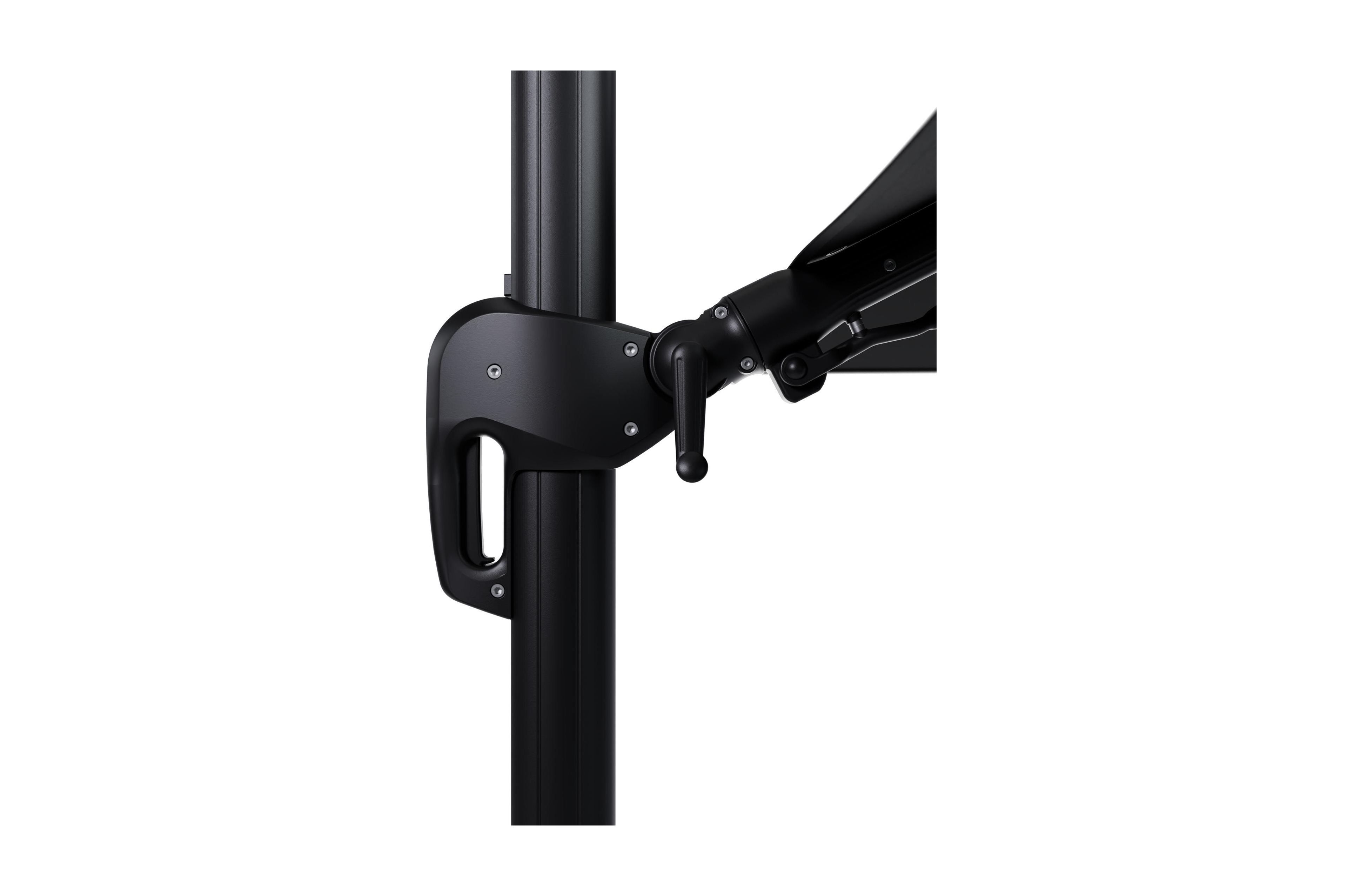 Parasol pendant Rufina avec fonction tilt en aluminium noir avec toile de parasol en all weather sunbrella® premium noir - Lg.1 350 x Lg.2 250 cm avec pied de parasol Lapido 120 kg