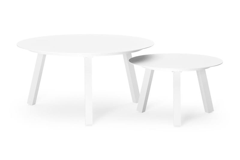 Set van 2 Cordoba loungetafels in wit aluminium - Dia. 74 - 49 x H. 37 - 30 cm