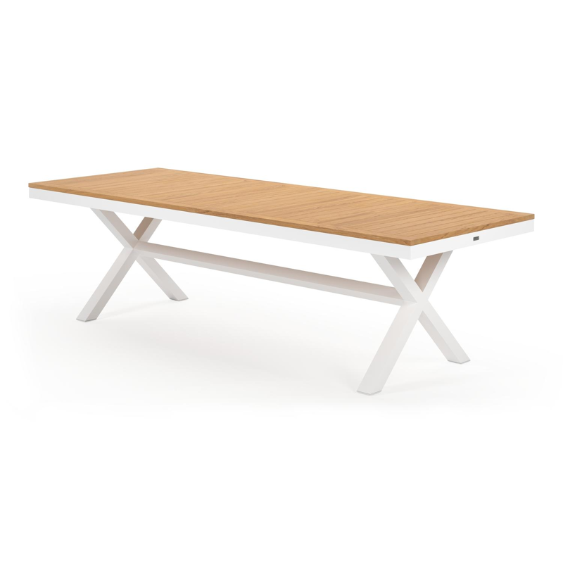 Reza rechthoekige tuinset in wit aluminium en teak natural finish met 10 Madura tuinstoelen