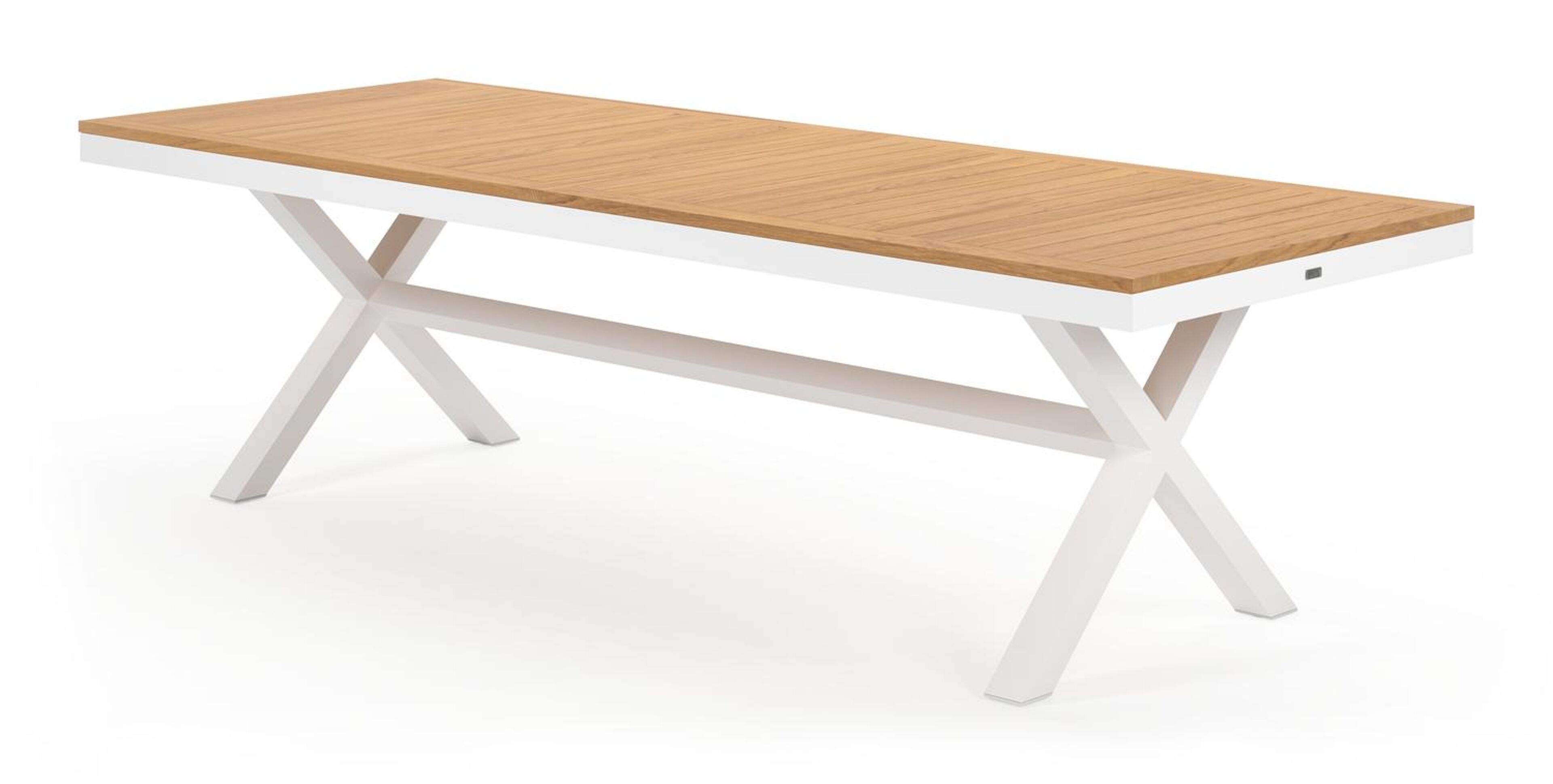 Reza tuintafel rechthoekig in wit aluminium en teak - L 270 x B 100 x H 73,5 cm
