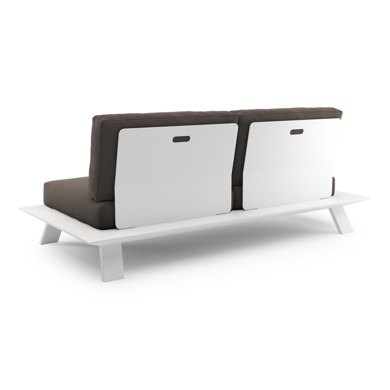 Canapé de jardin Cesano en aluminium blanc et coussin en all weather Sunbrella® luxe natte nature grey