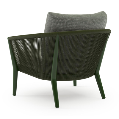 Orso loungestoel in groen aluminium en groen verticaal geweven ronde rope met Slow Fern all weather sunbrella® luxe kussen