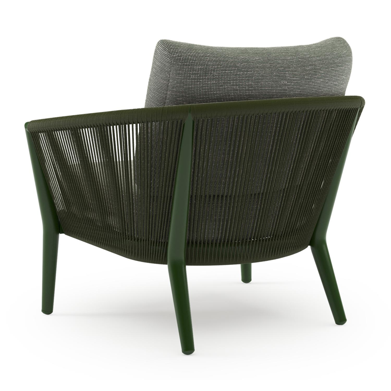 Orso loungestoel in groen aluminium en groen verticaal geweven ronde rope met Slow Fern all weather sunbrella® luxe kussen