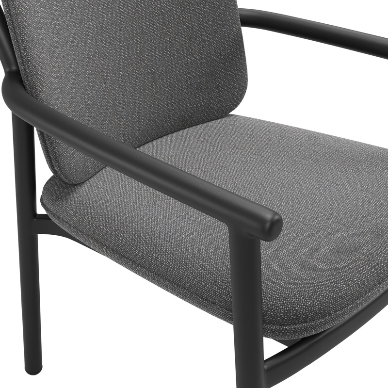 Bono stapelbare tuinstoel in zwart aluminium met stoelkussen in All Weather Sunbrella® Luxe Savane Tornado