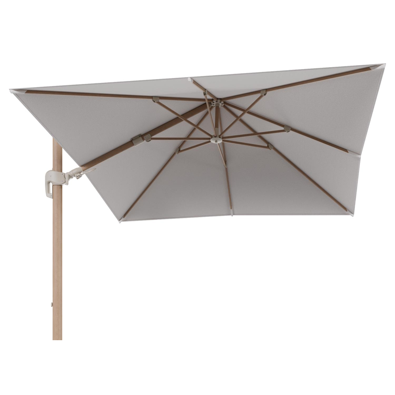 Rufina zweefparasol tiltfunctie in houtlook aluminium en parasoldoek in All Weather Solica Ego Eggshell  - L1 300 x L2 300 cm (zonder voet)