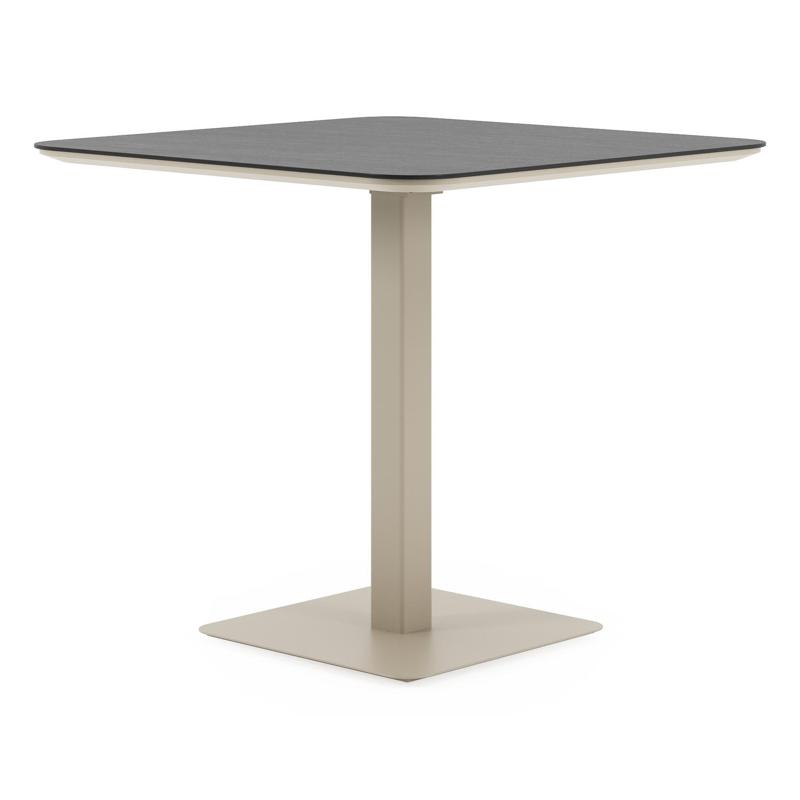 Fano kantelbare tuintafel afgerond vierkant in beige aluminium en volkeramiek Basalt Black - L 80 x B 80 x H 72.5 cm