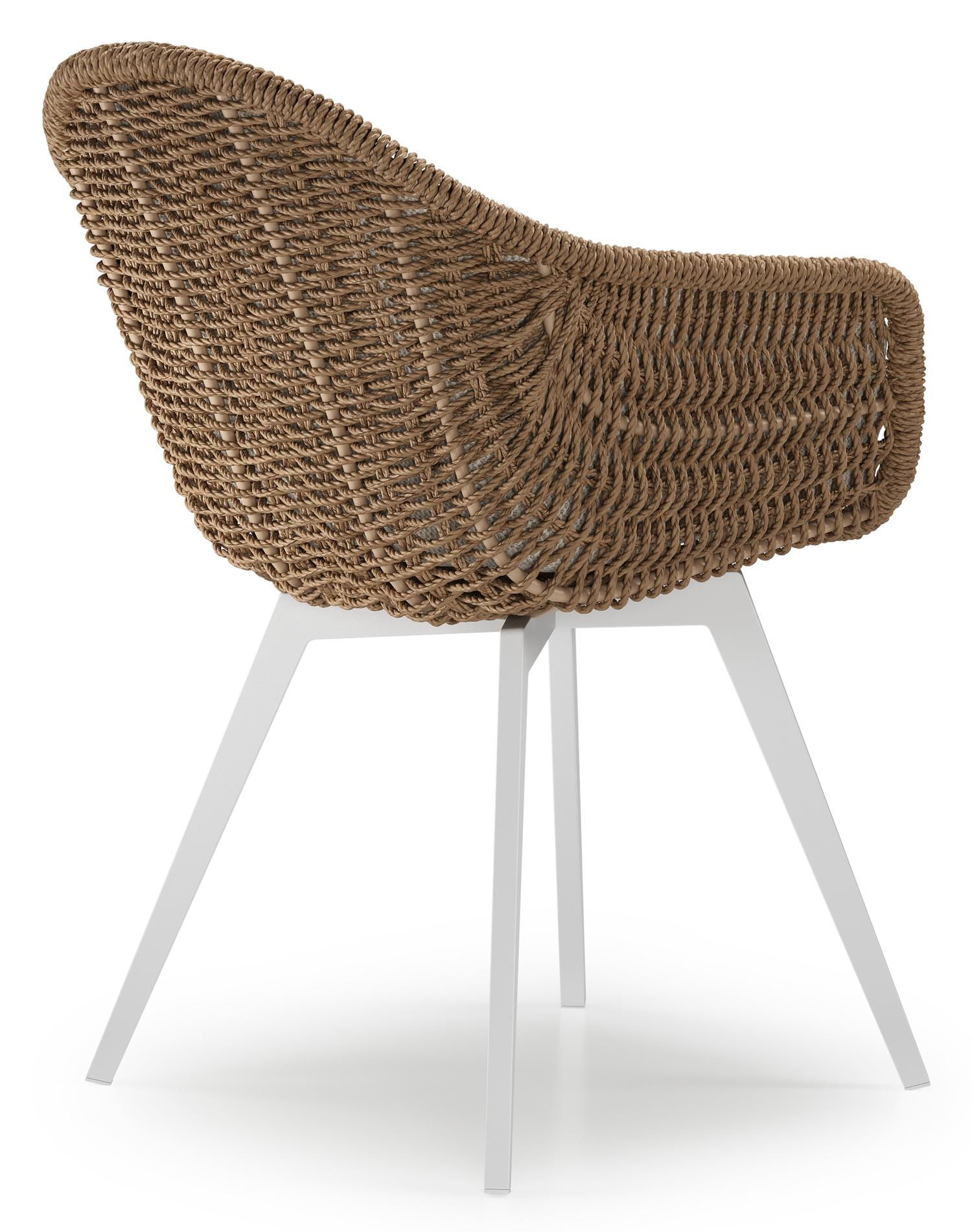 Chaise de jardin Pagino en aluminium blanc et résine tressée ronde brun avec coussin en lopi marble all weather sunbrella® luxe