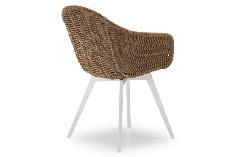 Pagino tuinstoel in wit aluminium en bruin ronde wicker met kussen in lopi marble all weather sunbrella® luxe