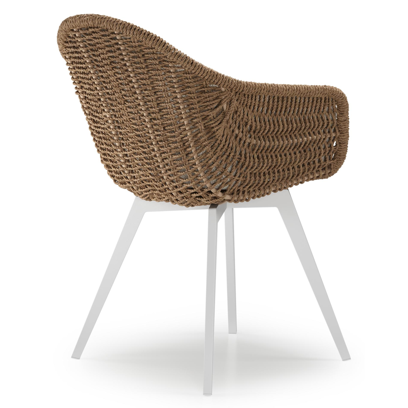 Pagino tuinstoel in wit aluminium en bruin ronde wicker met kussen in lopi marble all weather sunbrella® luxe