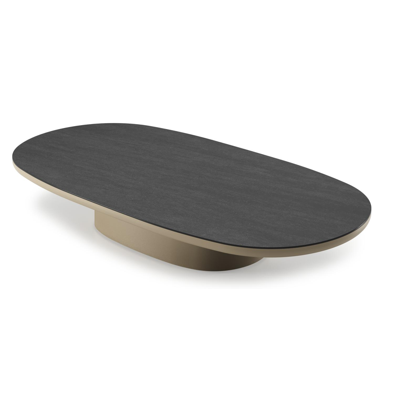 Amico loungetafel bombo in beige aluminium en volkeramiek Basalt Black - L 171 x B 89 x H 24 cm