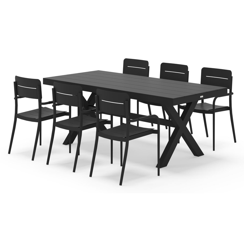 Bahia tuinset rechthoekig in zwart aluminium met 6 Salto tuinstoelen