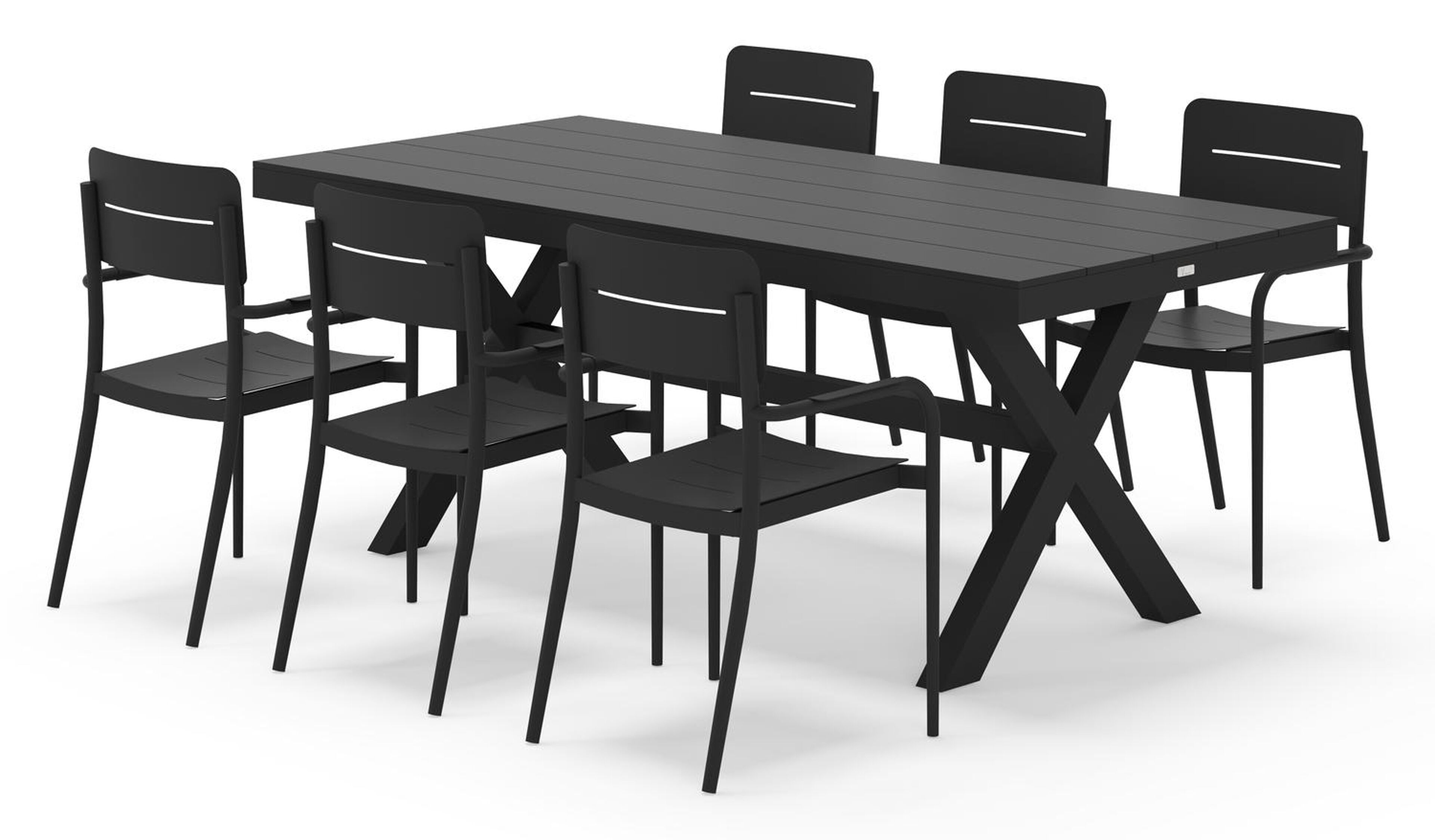 Bahia tuinset rechthoekig in zwart aluminium met 6 Salto tuinstoelen