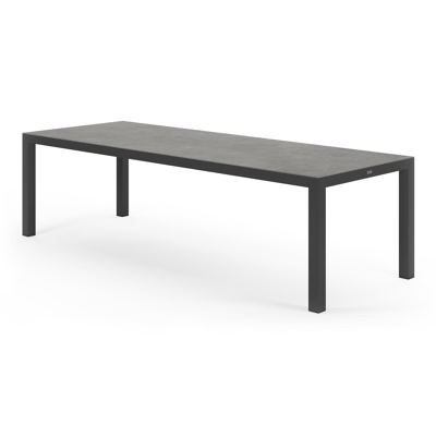 Varese tuinset in zwart aluminium en grijs volkeramiek tafelblad met 10 stapelbare Bareto tuinstoelen