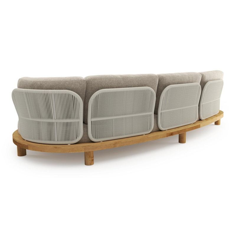 Canapé de jardin Donato en teck et coussins en all weather sunbrella® luxe chartres pewter