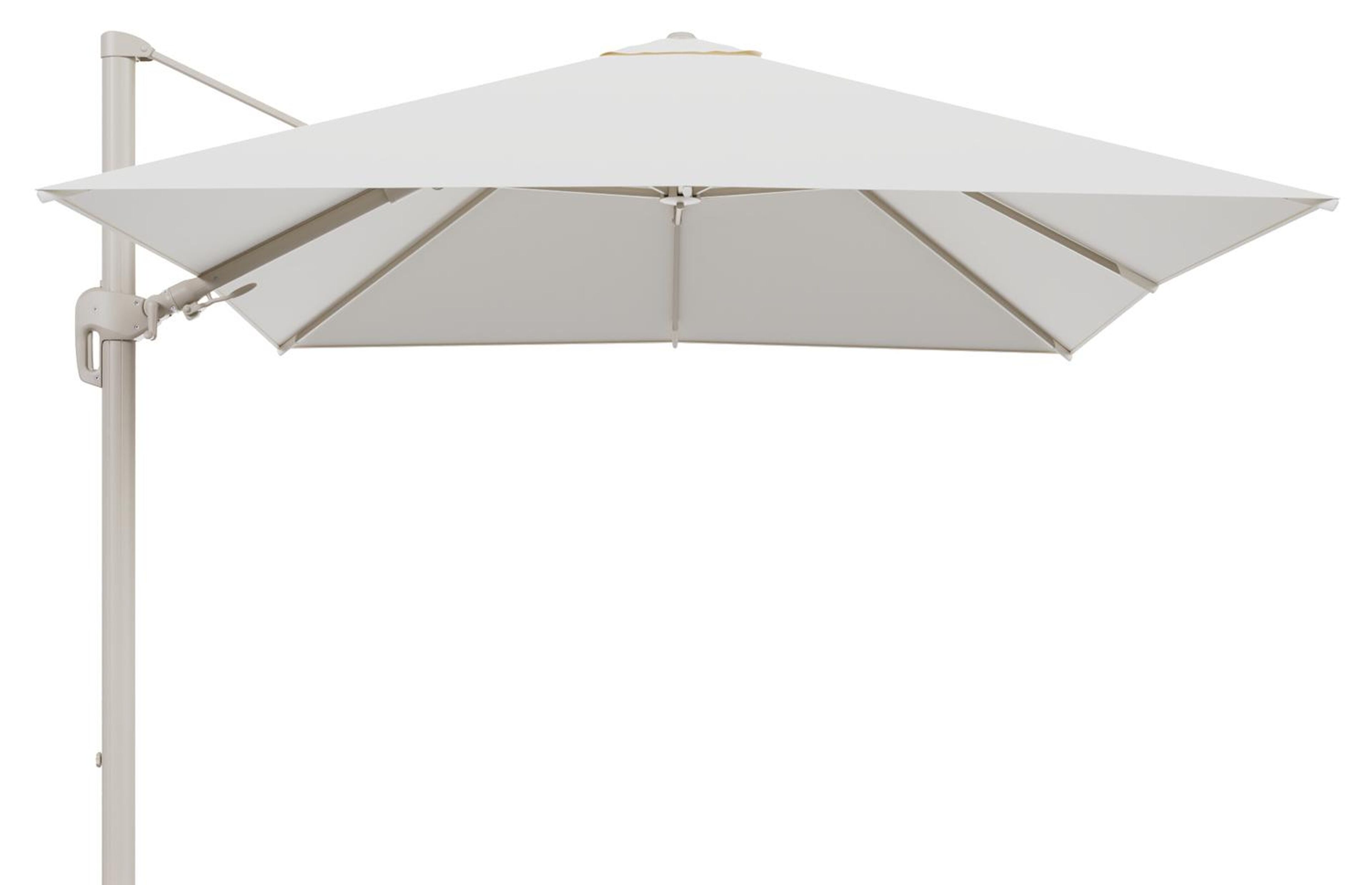 Rufina zweefparasol tiltfunctie in beige aluminium en parasoldoek in All Weather Sunbrella® Luxe Natte White  - L1 300 x L2 300 cm (zonder voet) (zonder voet)