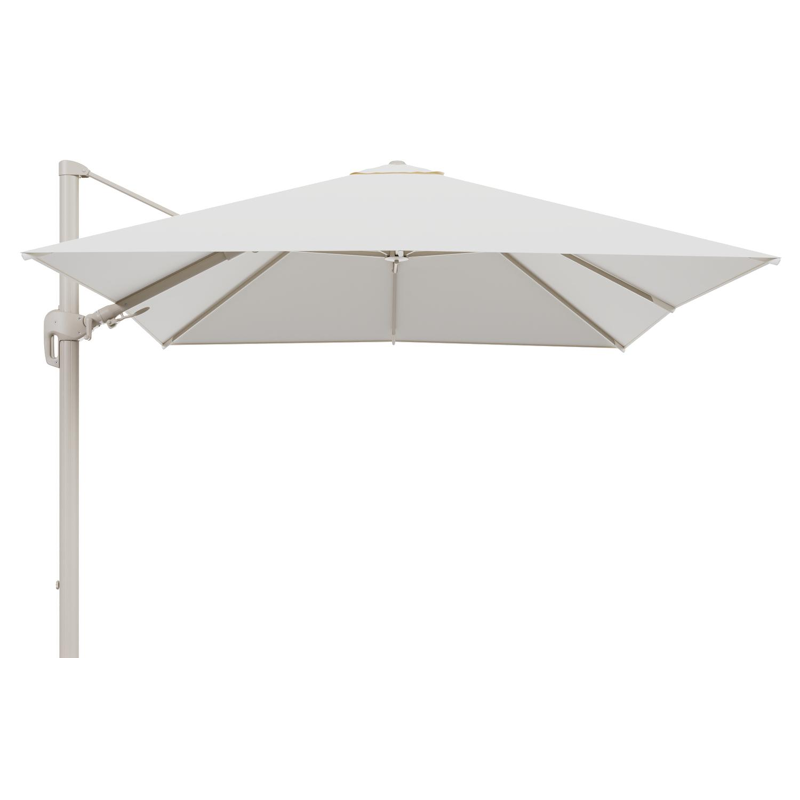 Rufina zweefparasol tiltfunctie in beige aluminium en parasoldoek in All Weather Sunbrella® Luxe Natte White - L1 300 x L2 300 cm (zonder voet)